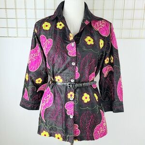 Blue Bayou Black Floral Embroidered Beaded Silk Art To Wear Boho Jacket